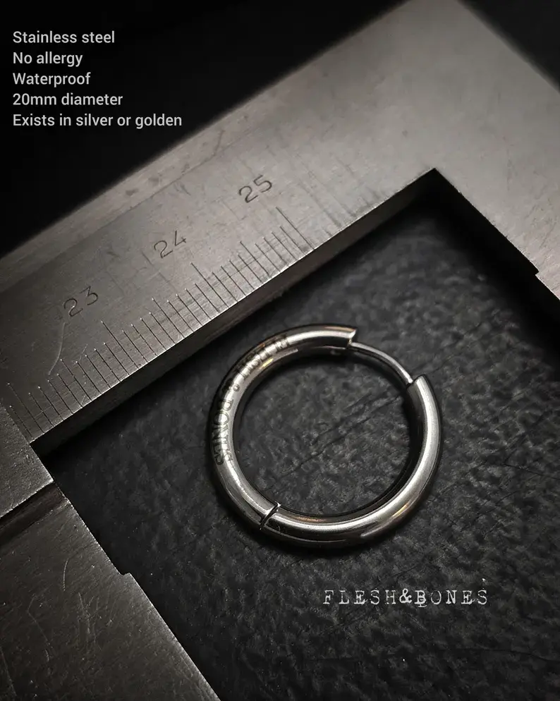 Miniature : BOLD PULSE  mono-earring, thick hoop, stainless, no allergy