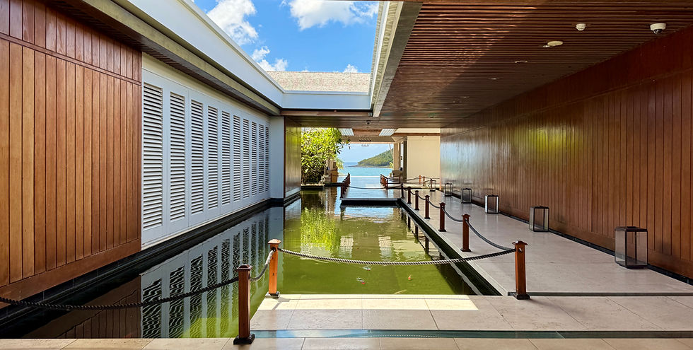 Entrance walkway with reflecting pool at Park Hyatt St. Kitts Christophe Harbour
