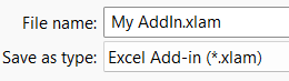 Selecting "Excel Add-in (*.xlam)"