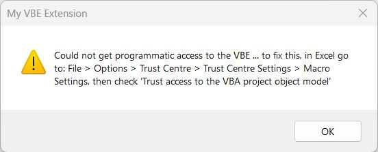 Trust access to the VBA project object model