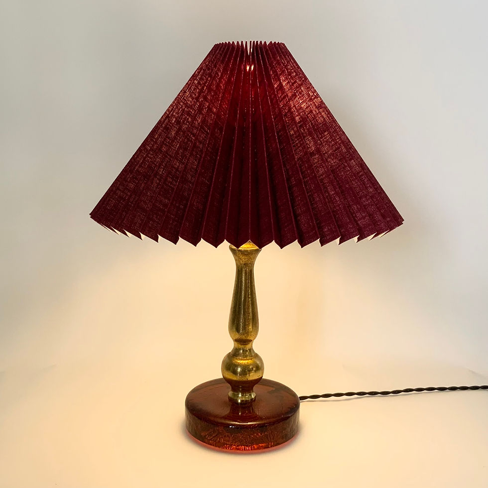Thumbnail: Bordeaux linen, pleated lampshade, two styles.