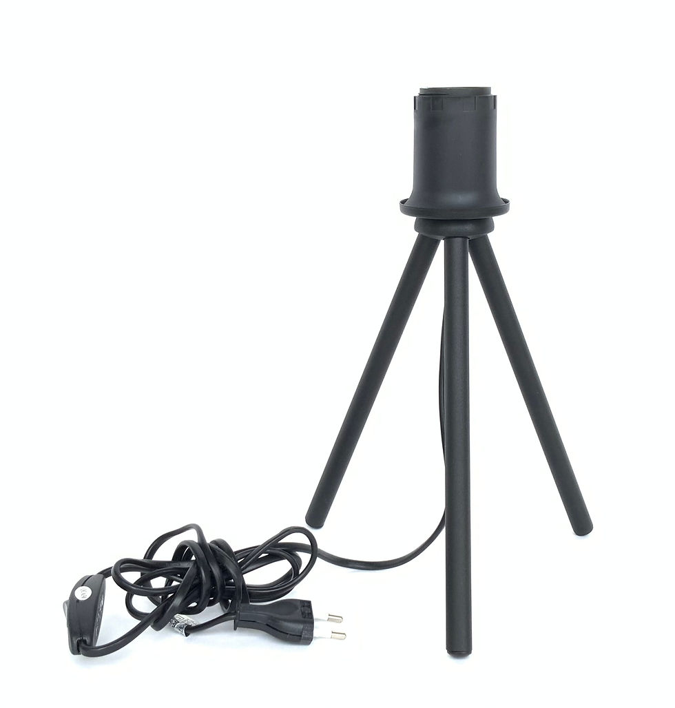 Thumbnail: Black metal tripod table lamp with sand shade