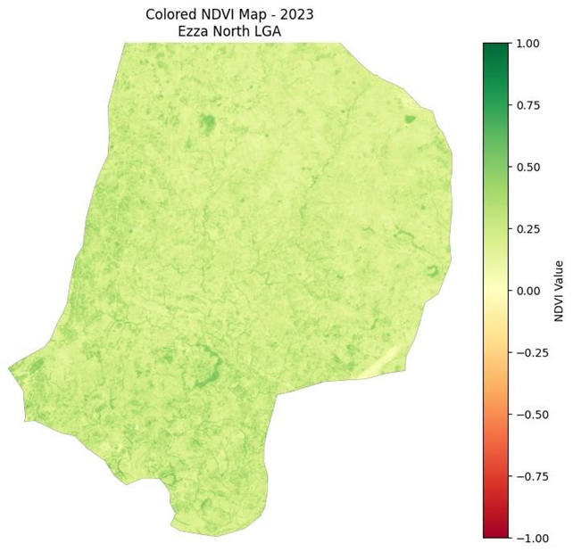 Figure 4: Colored NDVI Map for Ezza North LGA for 2023