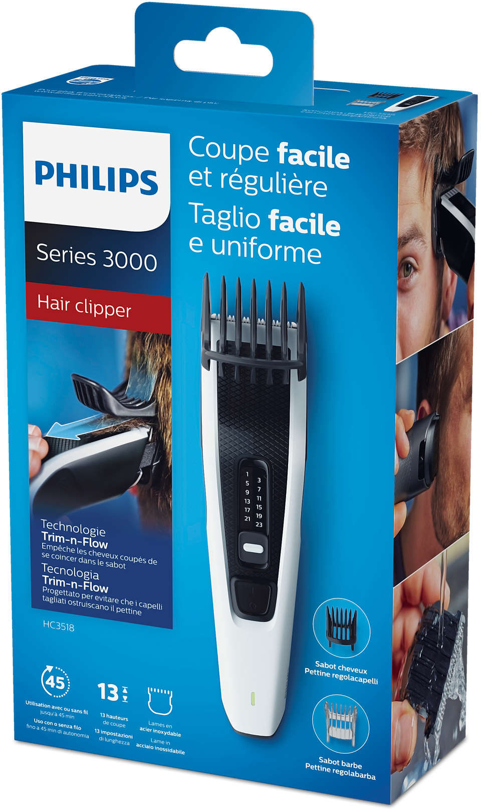 Miniatura: PHILIPS HC3518 serie 3000 Tecnologia Trim n Flow, lame DualCut 13 lunghezze 0,5-