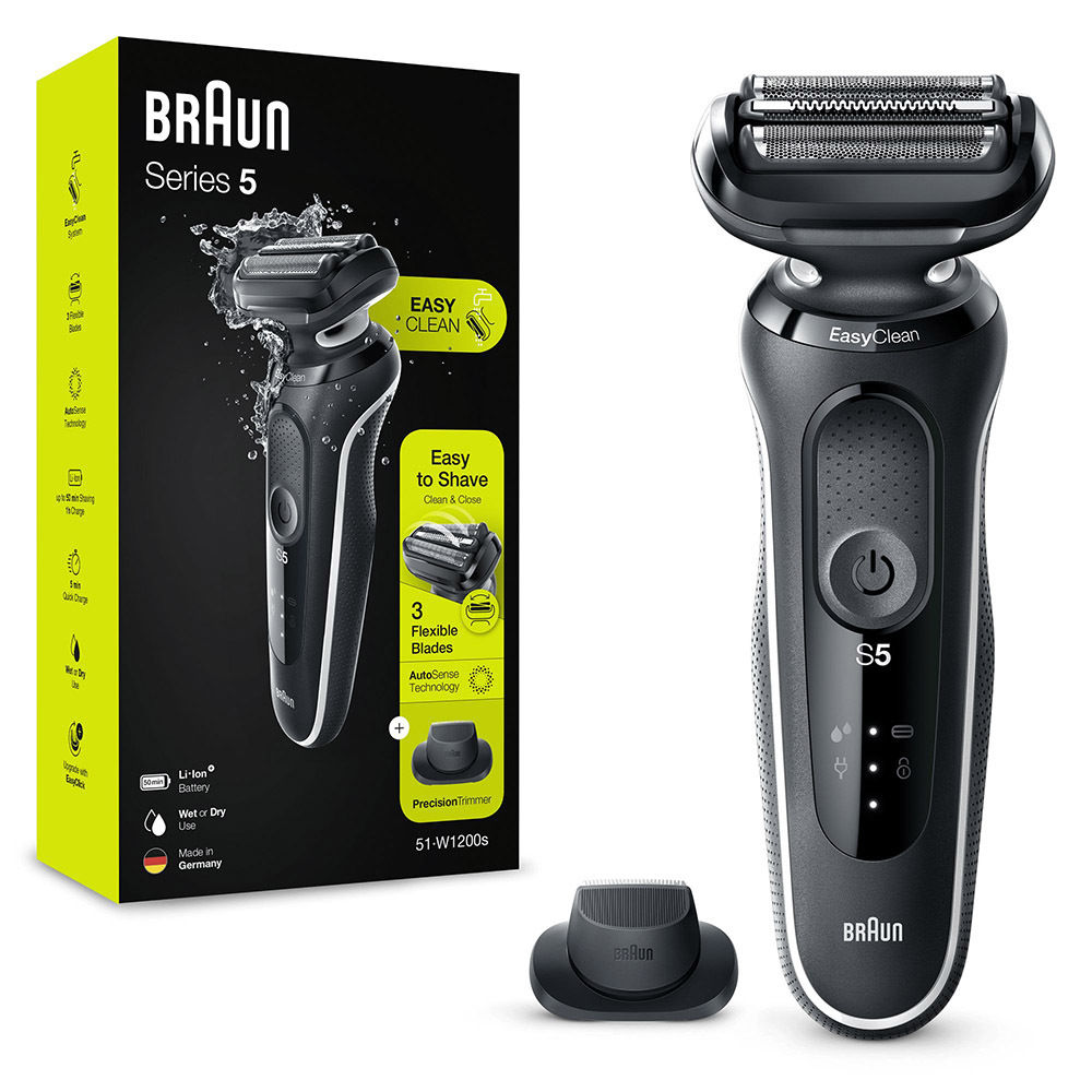 BRAUN Series 5 51-W1200s, Rasoio Elettrico, EasyClick, Wet&Dry, Bianco