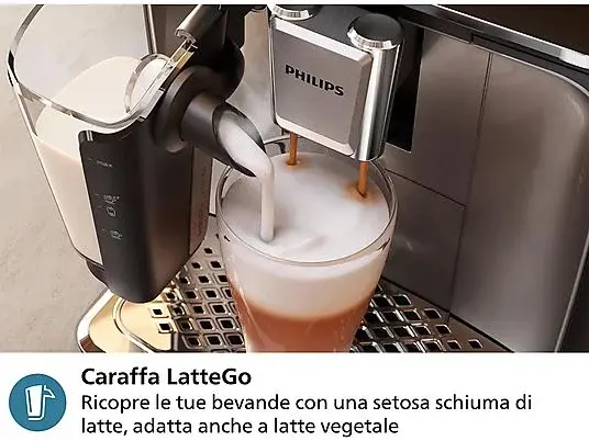 Miniatura: PHILIPS Series 3300 LatteGo EP3349/70 MACCHINA CAFFÉ AUTOMATICA, Nero, Argento