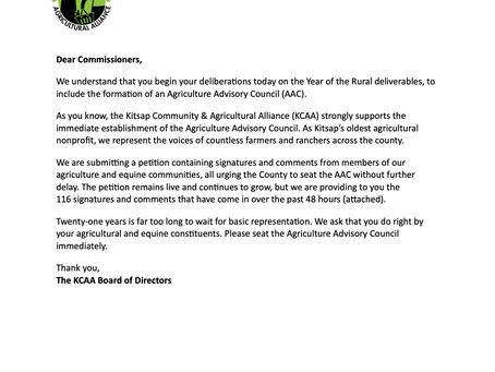 KCAA asks Board of County Commissioners to Seat Agriculture Advisory Board Immediately