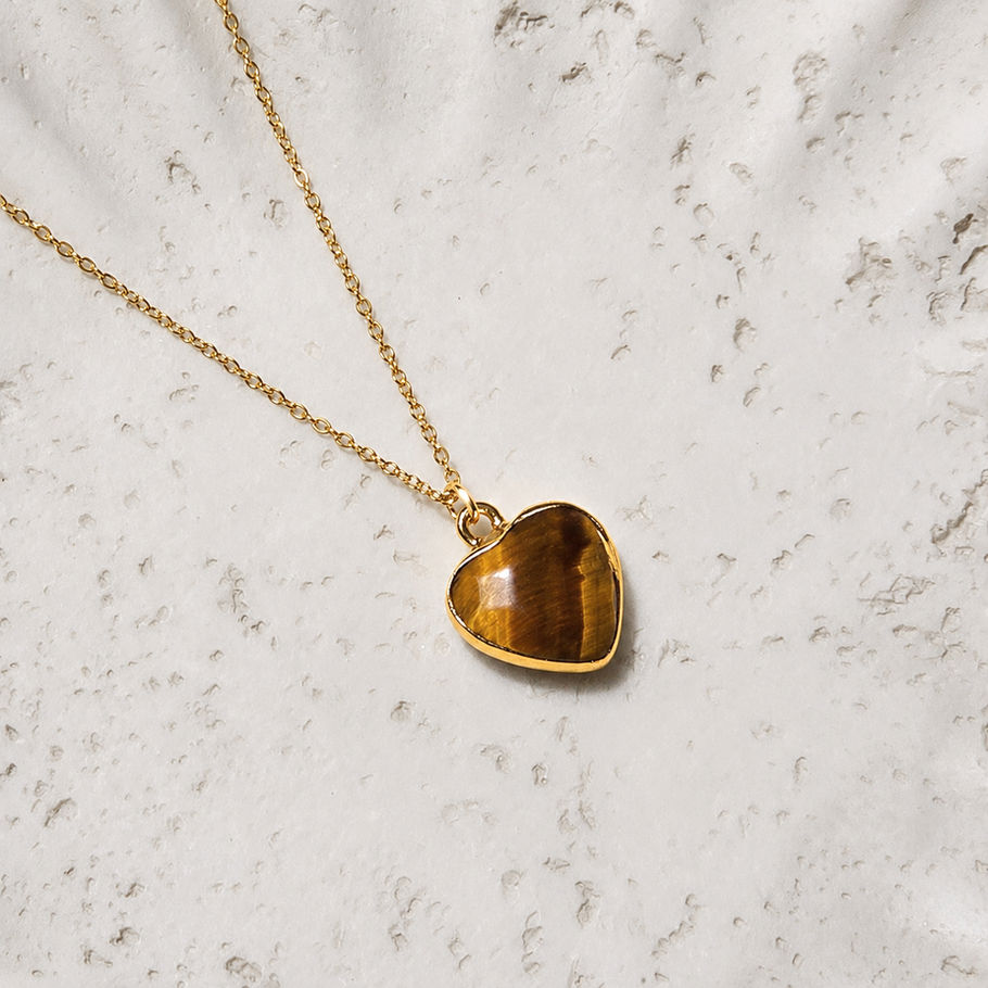 Collier en acier inoxydable doré, pendentif oeil de tigre