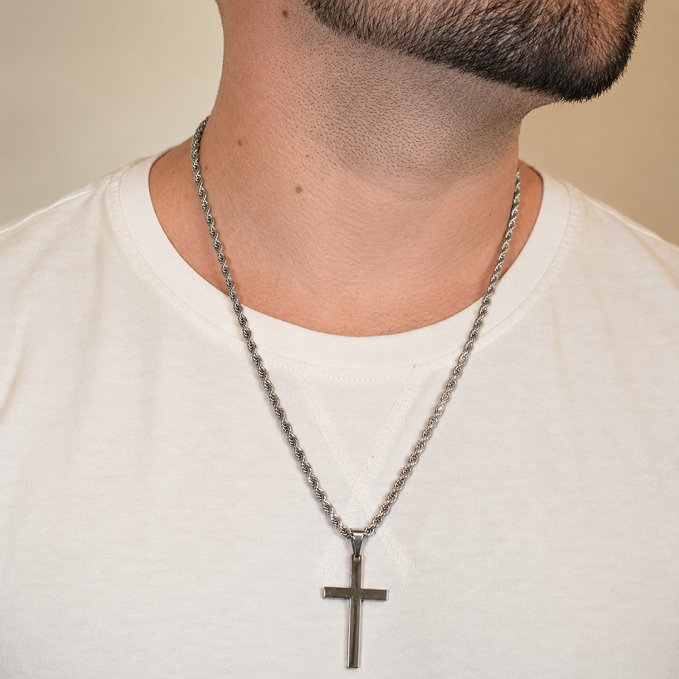 Chaine torsadée avec pendentif croix en acier inoxydable