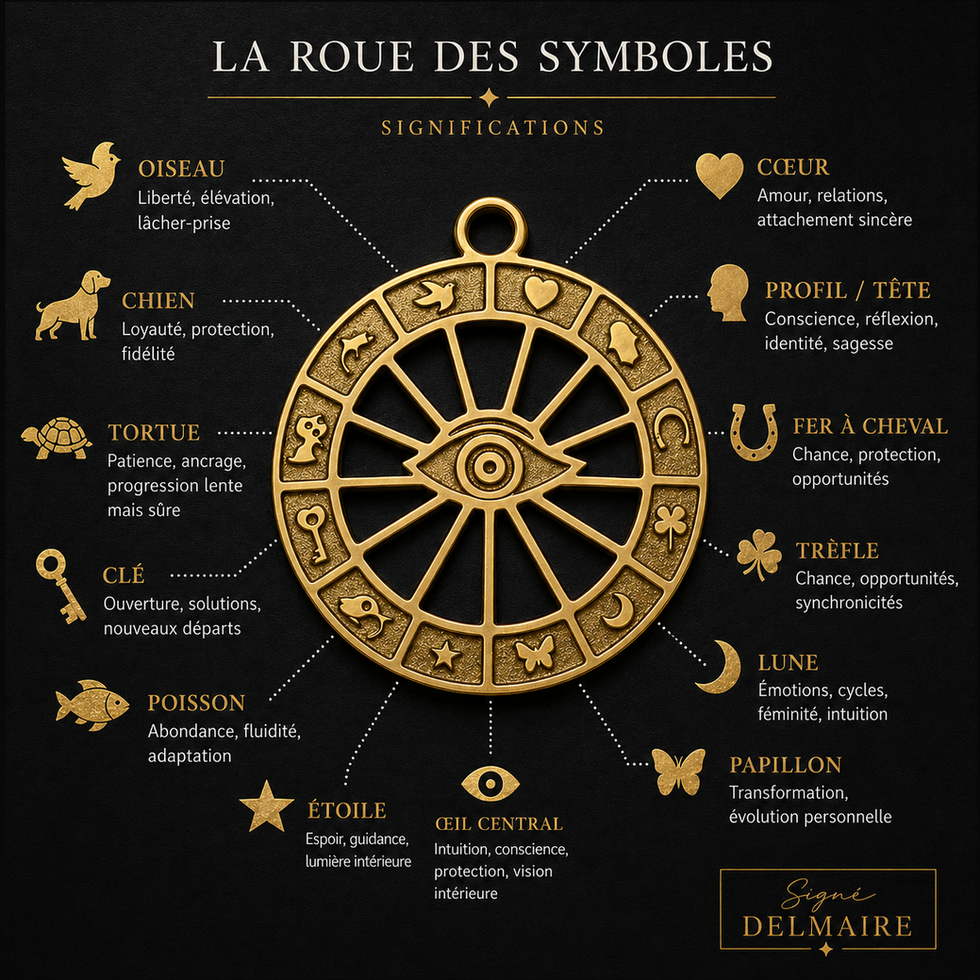 Collier avec chaîne fine en acier inoxydable doré et pendentif roue du destin