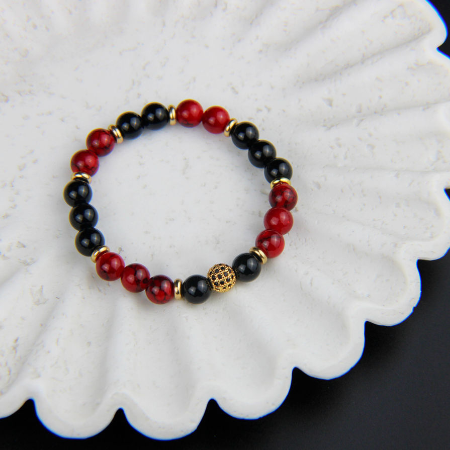 Bracelet en Onyx, Quartz rouge, erle de zircon