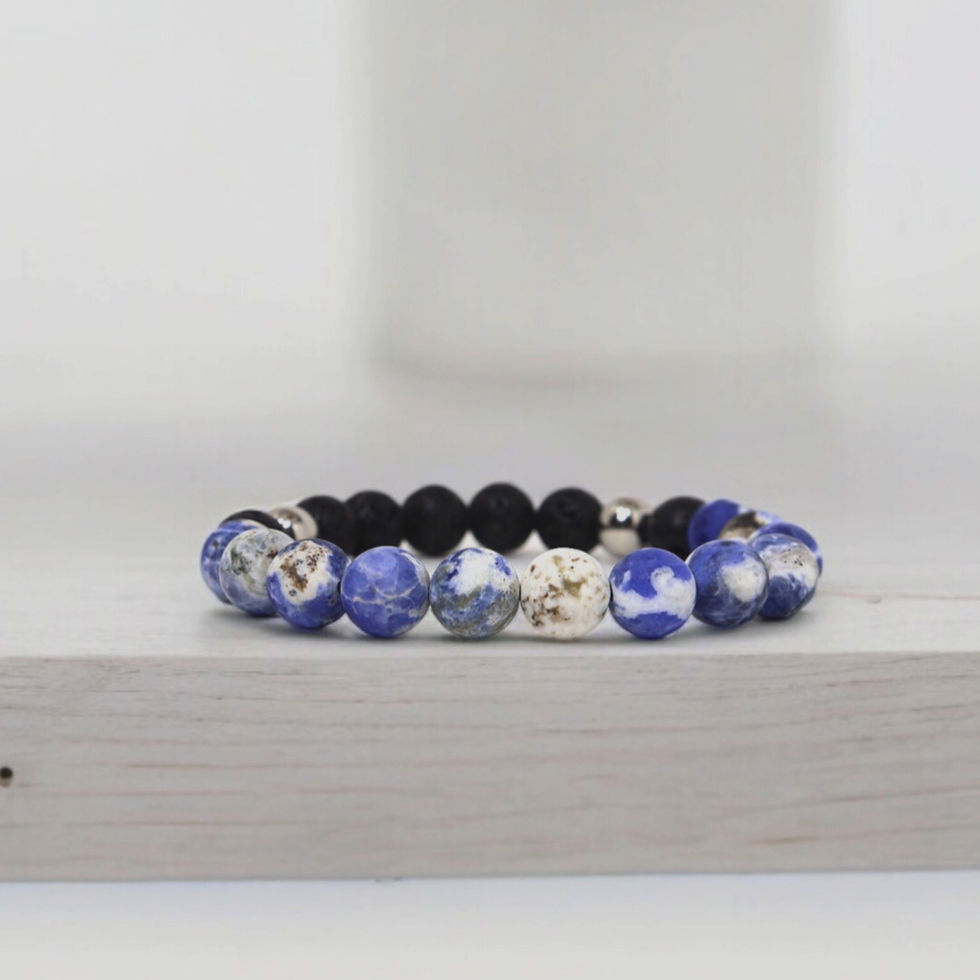 bracelet en sodalite mate et lave noire naturelles