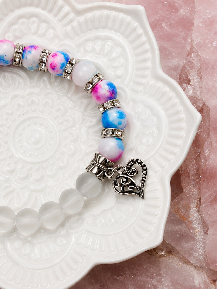 Bracelet en Jade coloré avec pendentif coeur