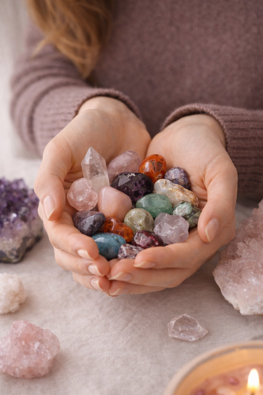 Rituel bougie enrichie de pierre précieuse