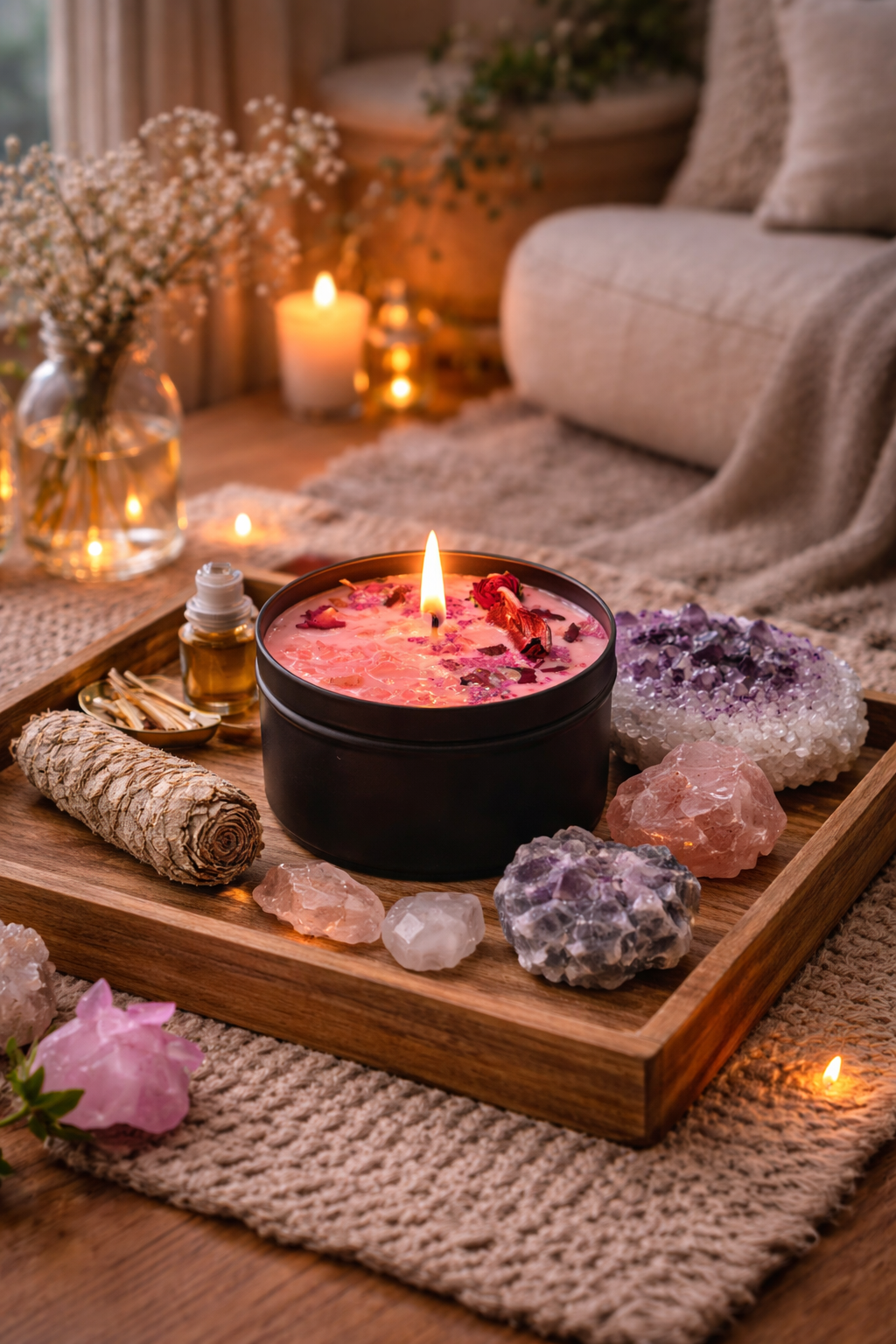 Rituel bougie enrichie de pierre précieuse