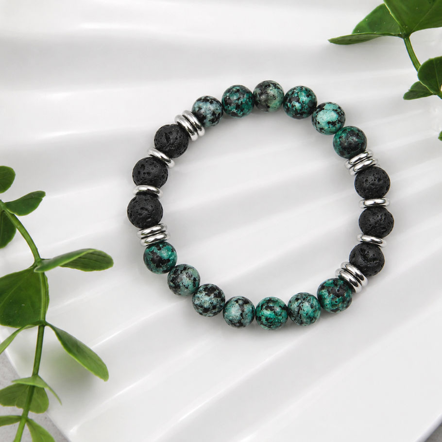 Bracelet Équilibrée en jaspe africain et lave noire, création artisanale bien-être