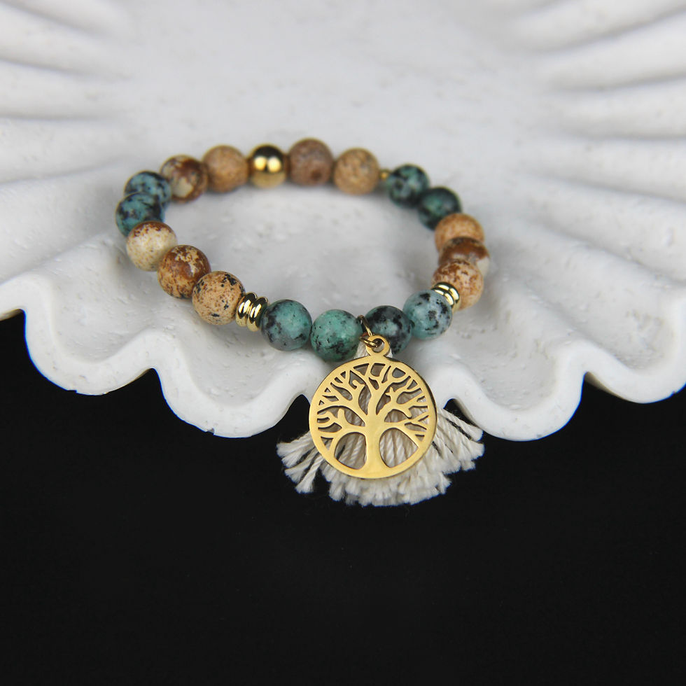 Bracelet Terre-Mère en pierres naturelles avec pendentif arbre de vie doré – Signé Delmaire