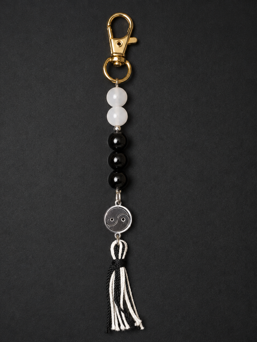 Porte clé, Onyx, Quartz, Symbole Yin Yang