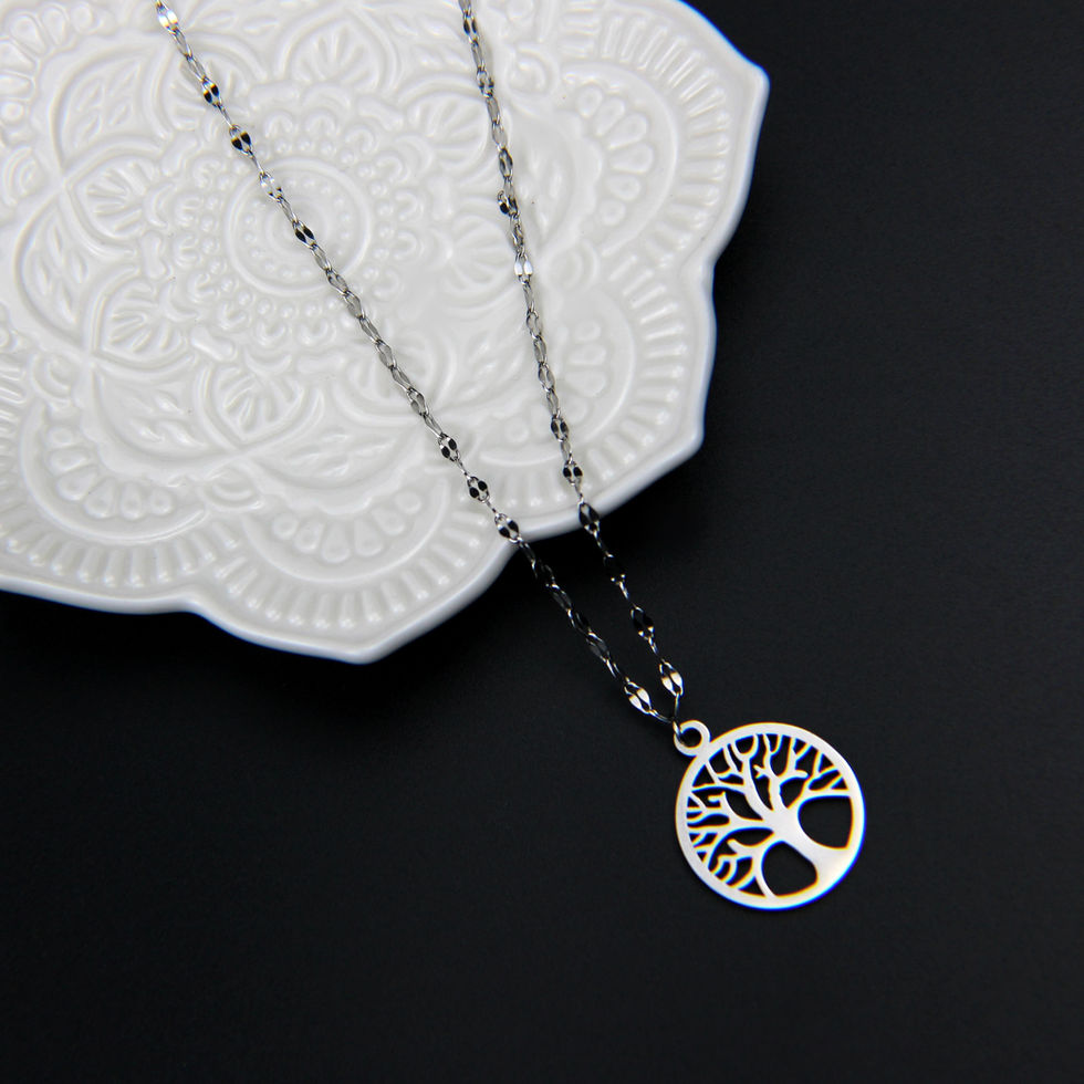 Collier en acier inoxydable avec pendentif arbre de vie, création artisanale