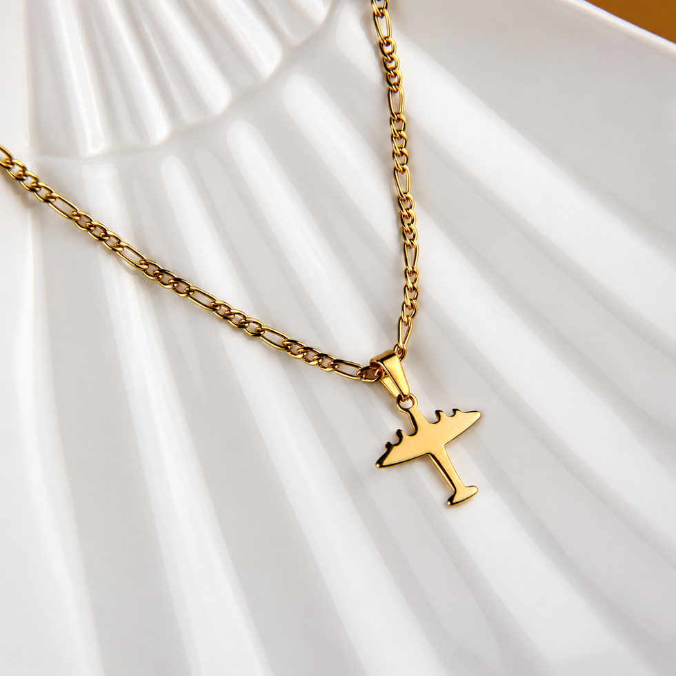 Collier voyageur en acier inoxydable, or avec pendentif avion