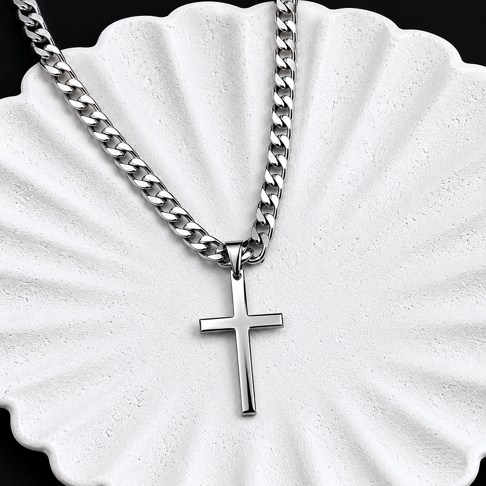 Collier à gros maillons en acier inoxydable, avec pendentif croix