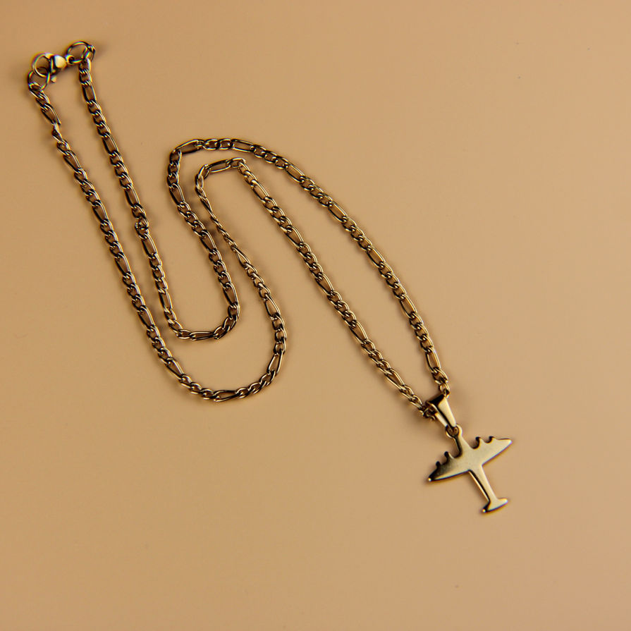 Collier en acier inoxydable avec pendentif avion doré, bijou artisanal