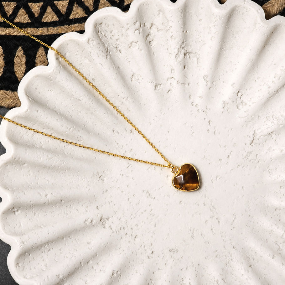 Collier en acier inoxydable doré, pendentif oeil de tigre