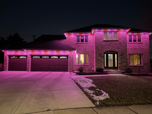 Permanent outdoor lighting installed by Accu-Bright on a Chicago-area home, used for holidays, accent lighting, and security year-round