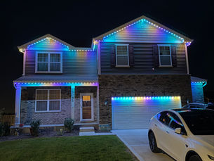 Permanent lighting comparison — Celebright RGBW system installed by Accu-Bright on a Chicago home