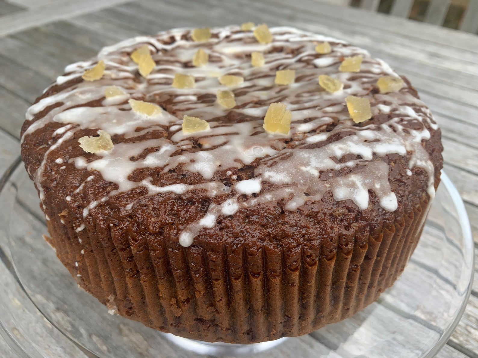 Ginger Cake with Ginger Icing and Crystallised Ginger