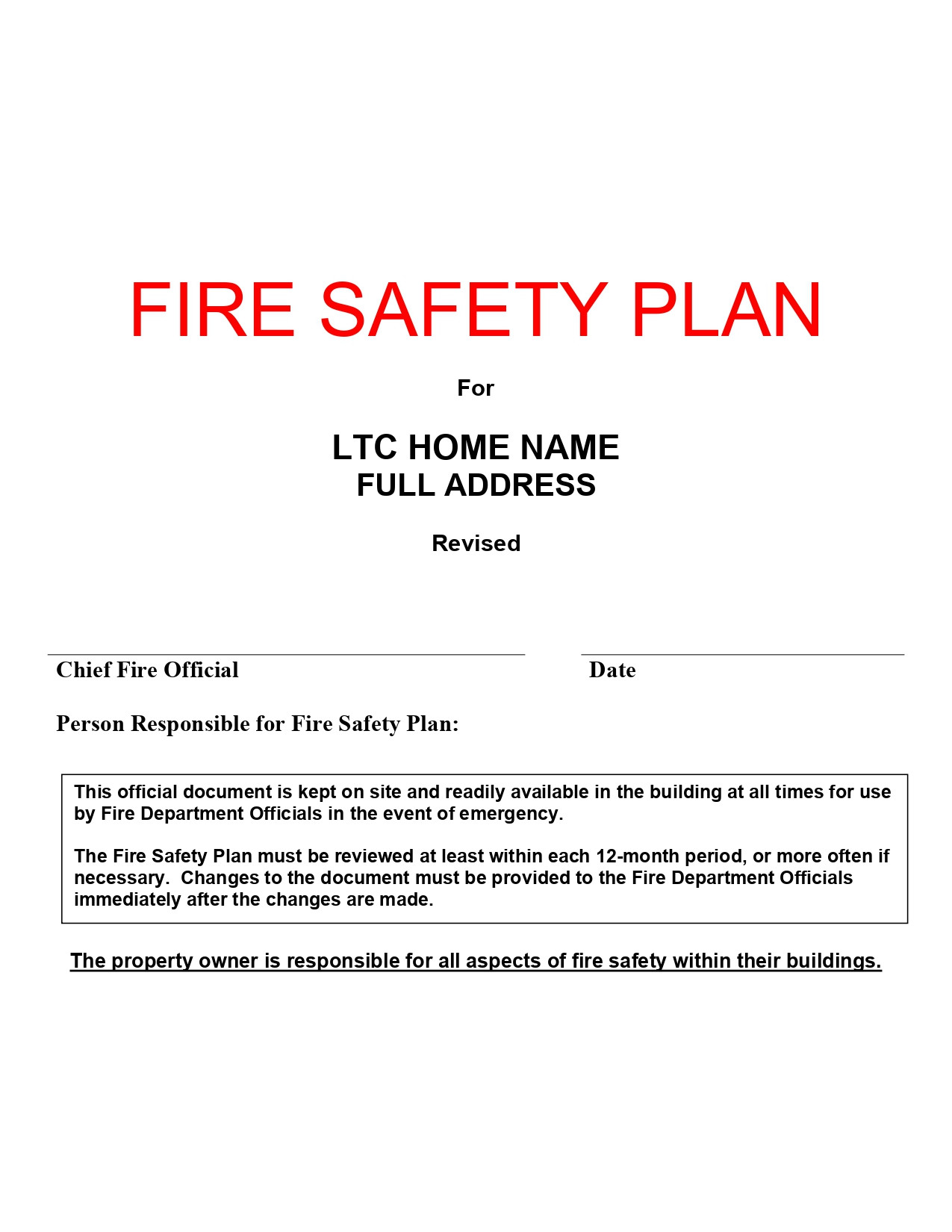 Fire Safety Plan for Long-Term Care Homes (Ontario-Compliant)