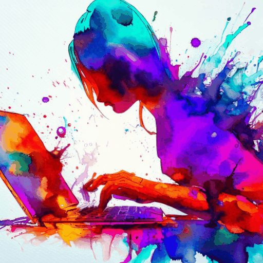 The silhouette of a woman leaning over and working her laptop