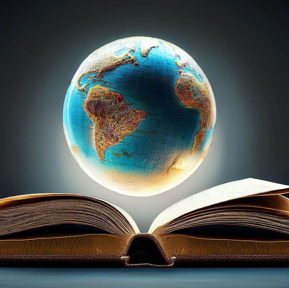 An open book with a globe, representing the global influence of the English language
