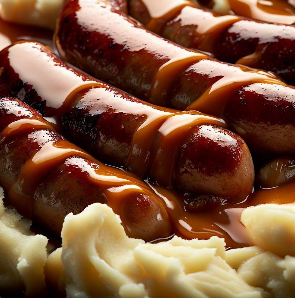 Delicious Bangers and Mash: Sausages and mashed potatoes with savory gravy