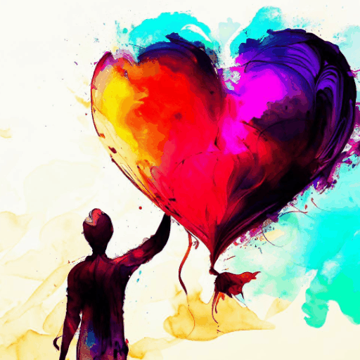 A boy holding a big heart-shaped balloon