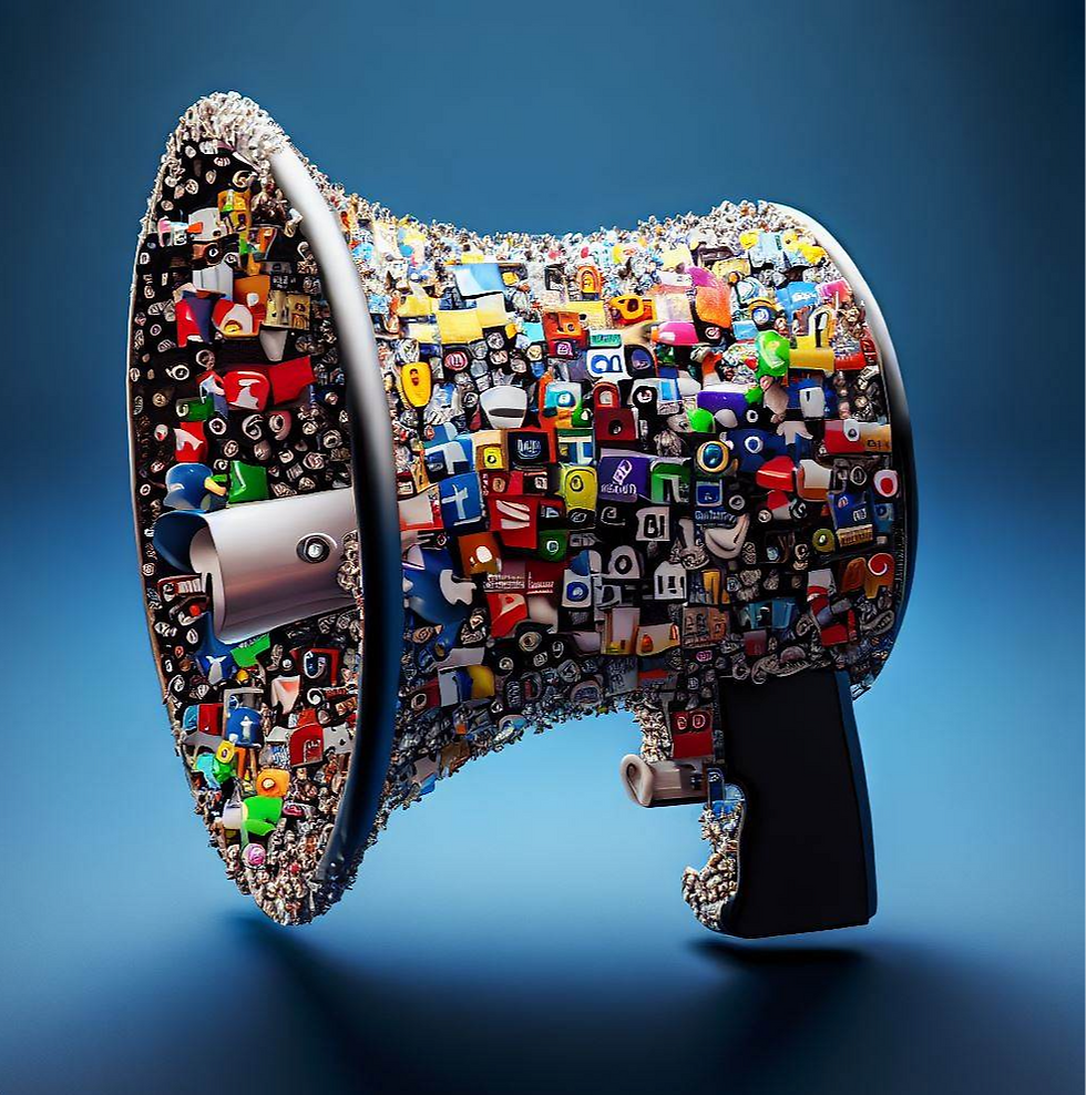 Icons of popular social media platforms forming a megaphone shape