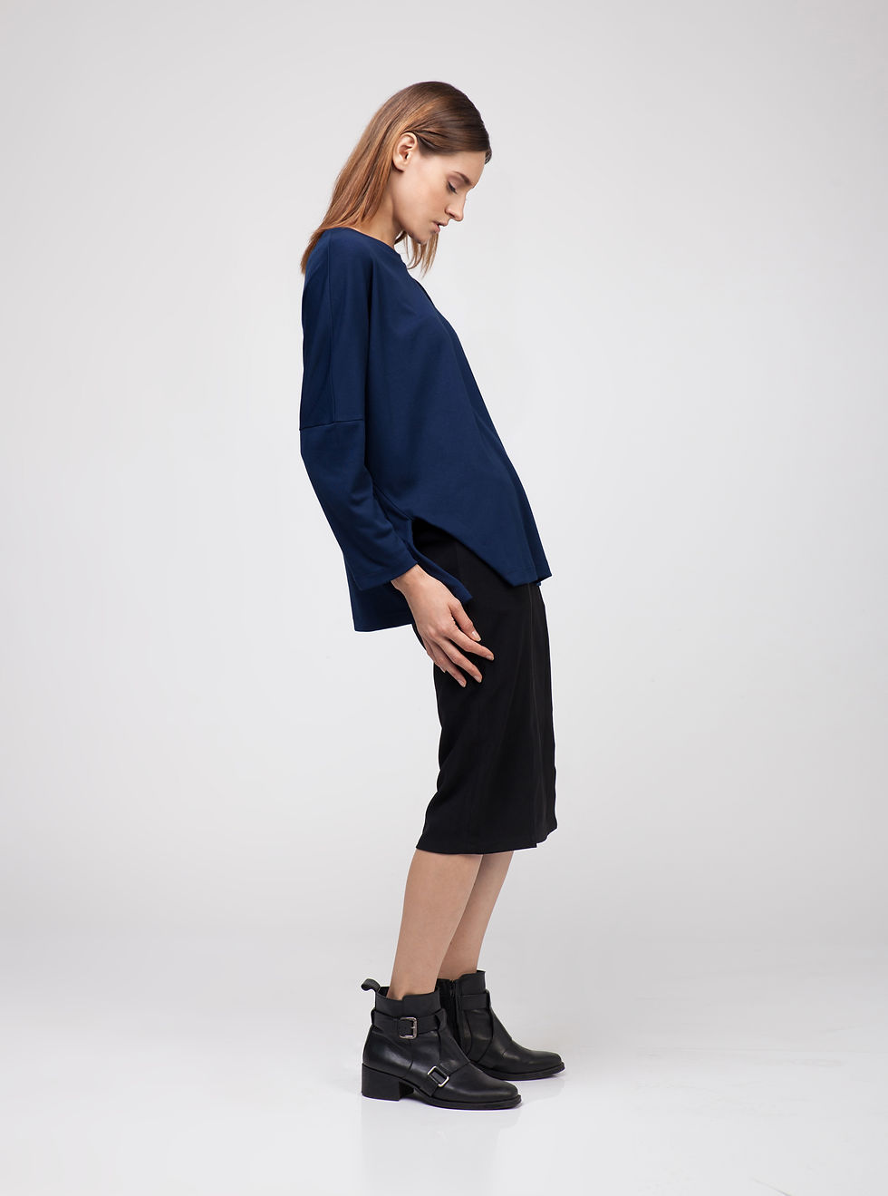 Thumbnail: Double Slit Midi Skirt - Black