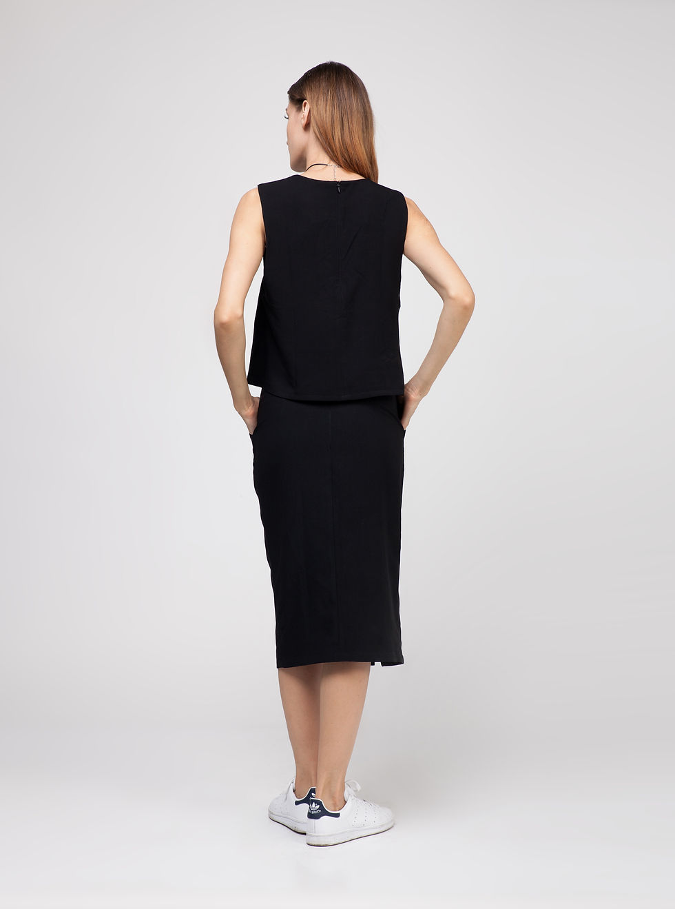 Thumbnail: Double Slit Midi Skirt - Black