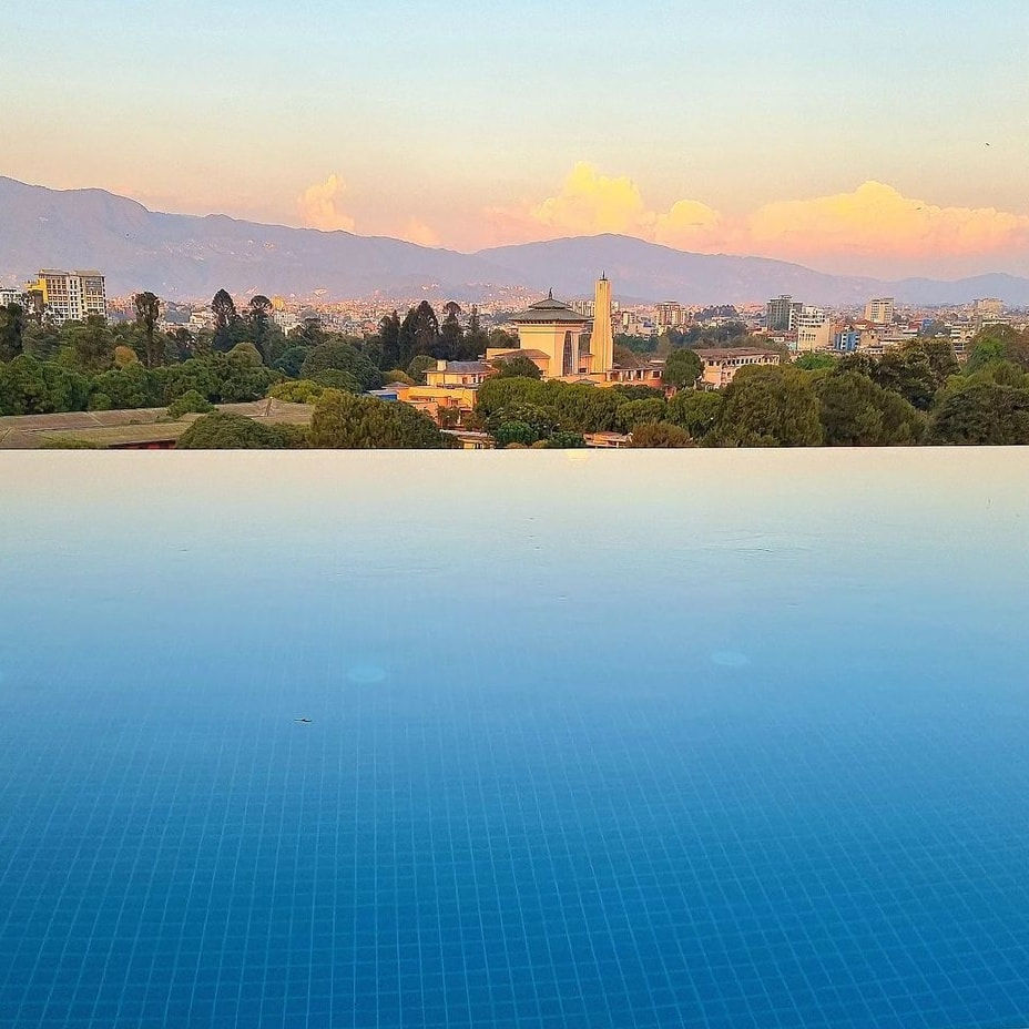 pool overlooking Kathmandu