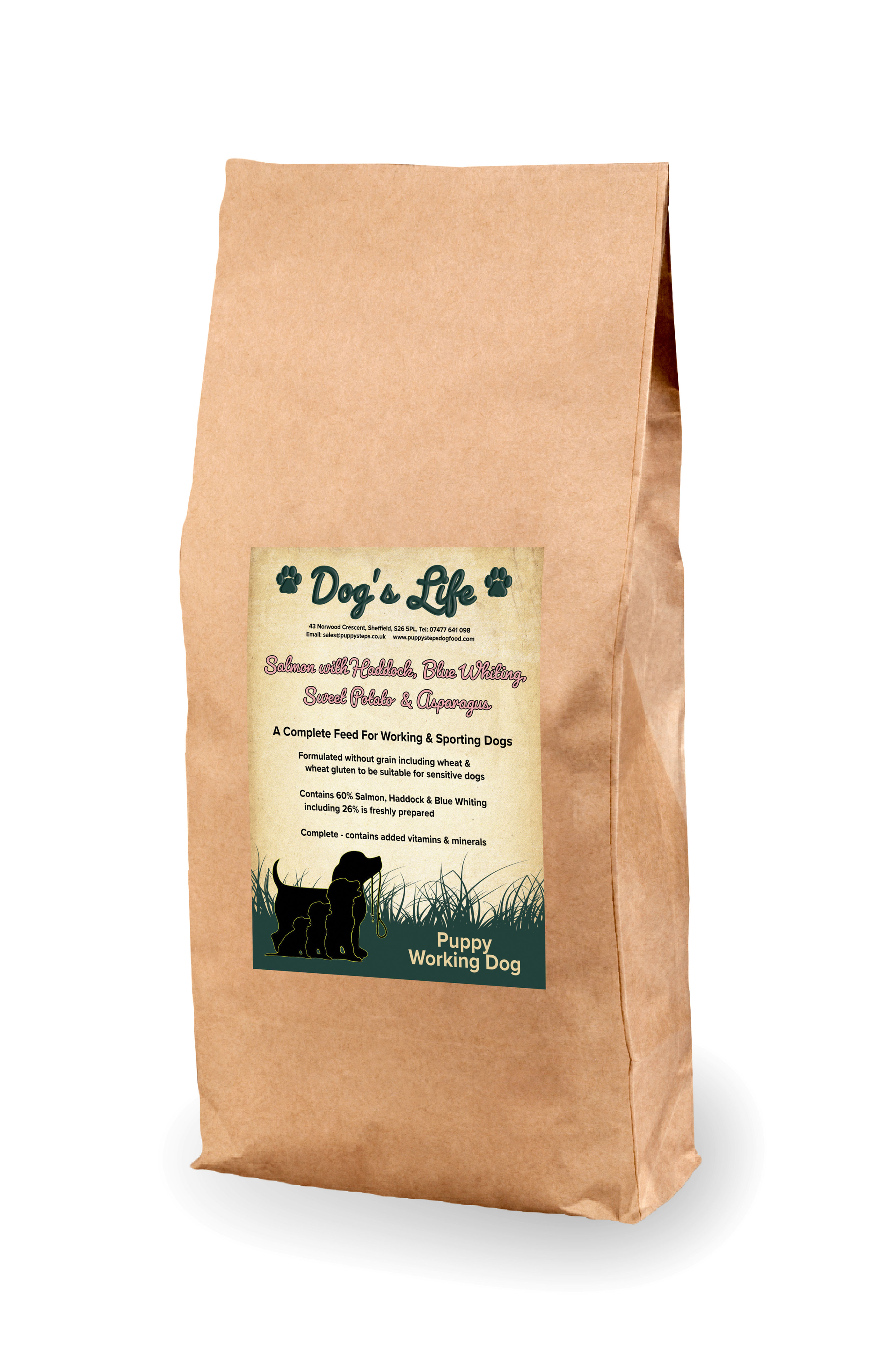 Working Puppy Salmon with Haddock & Blue Whiting, Sweet Potato and Asparagus