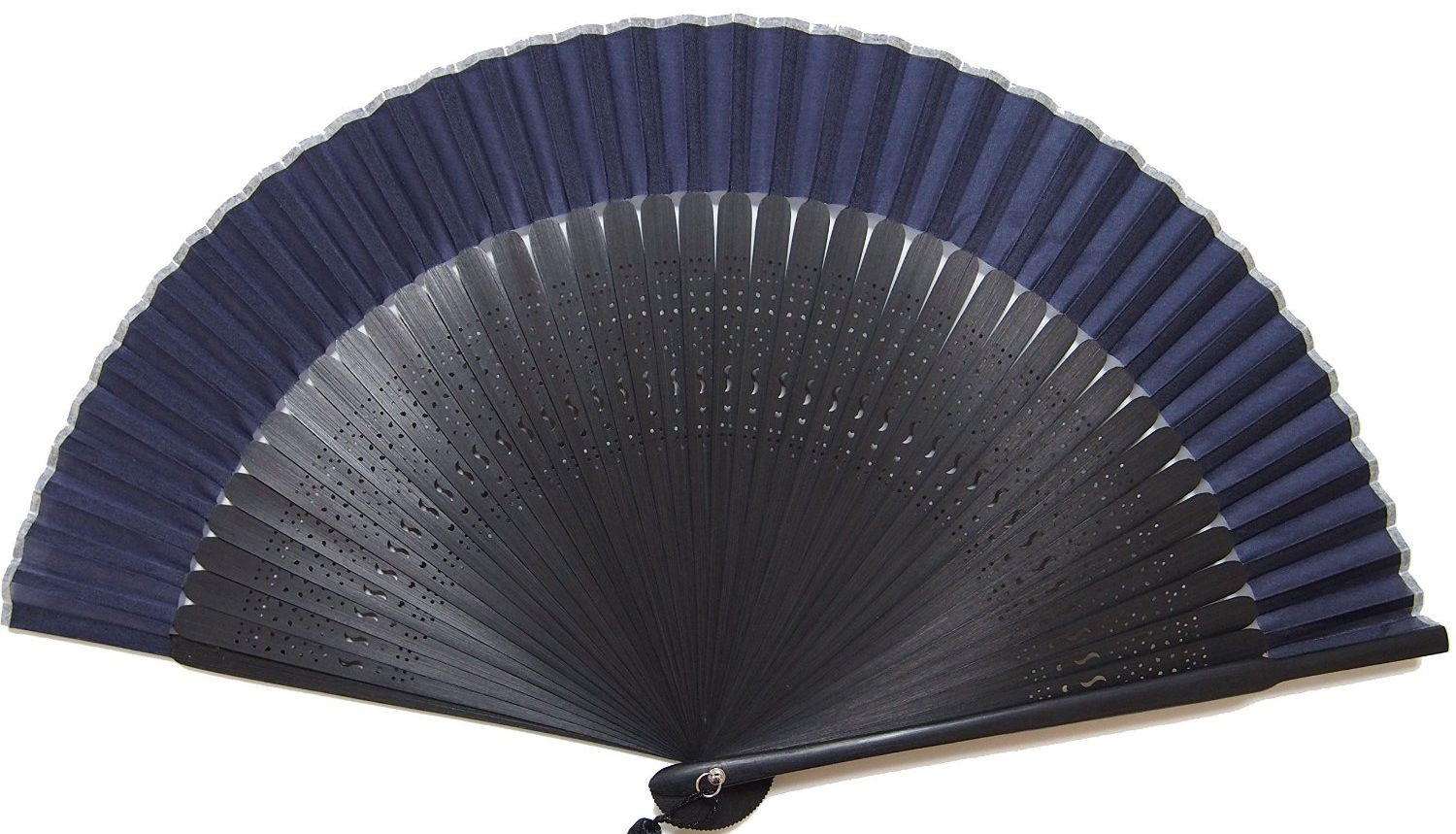 シルク1級竹 高級短地扇子 ブルー