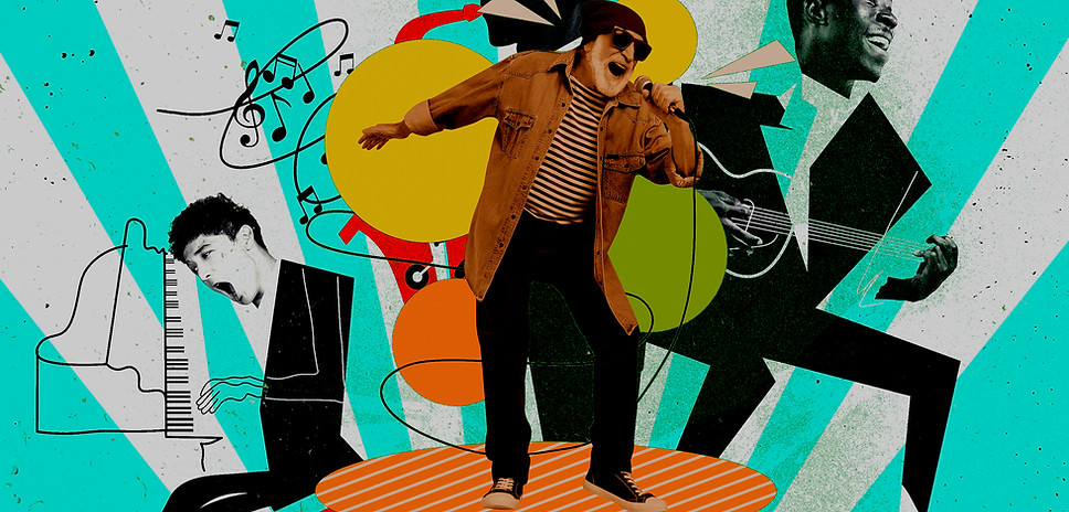 Placard collage of old man sing isolated