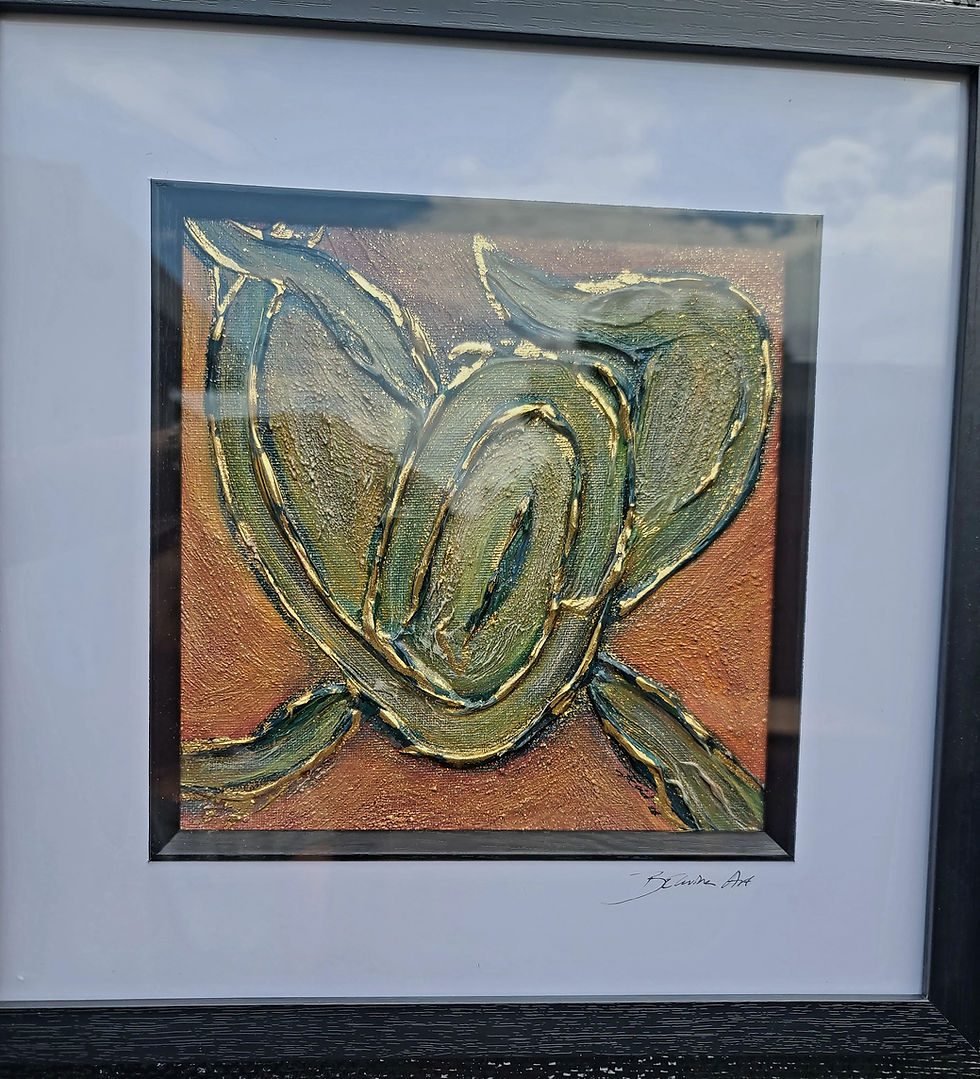 Miniatura: "Nature Yoga" - original 3D textured organic abstract painting with golden leaves by Irish artist Elwira Bernaciak