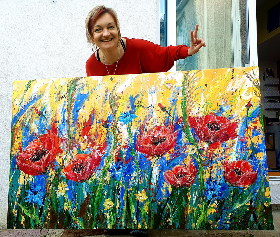 Miniatura: Joy of Hope | Large Floral Abstract | Irish Visual Artist Elwira Bernaciak