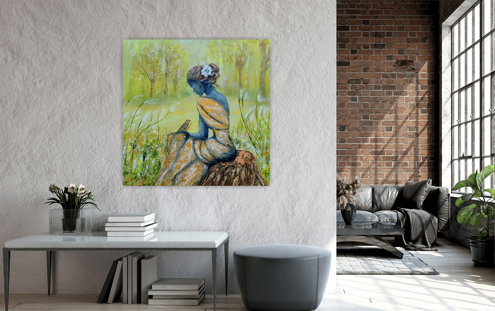 Miniature : Bird tale painting - interior design-Irish art -Texture art-Carlow-Elwira Bernaciak