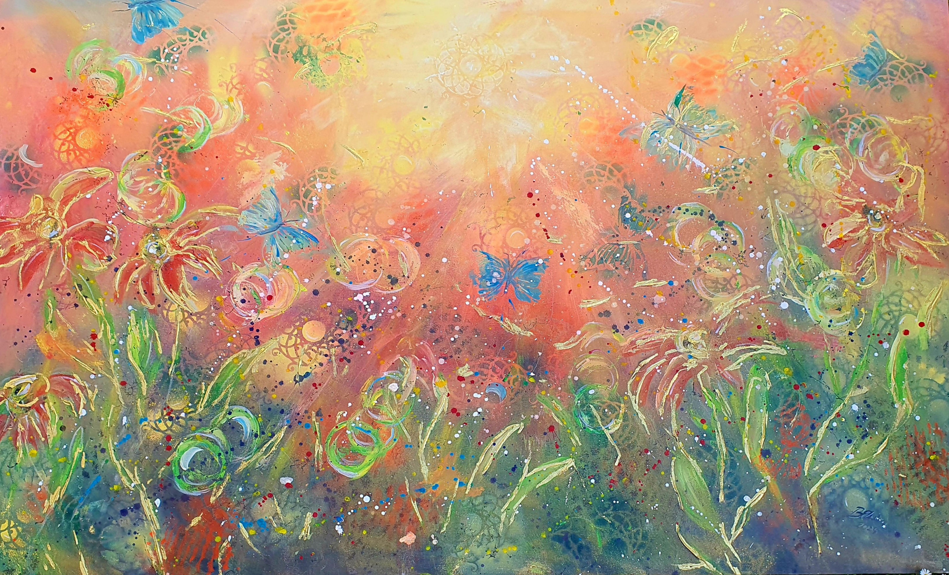 Free Fly | Abstract Painting - Gold Leaf | Elwira Bernaciak- mix media