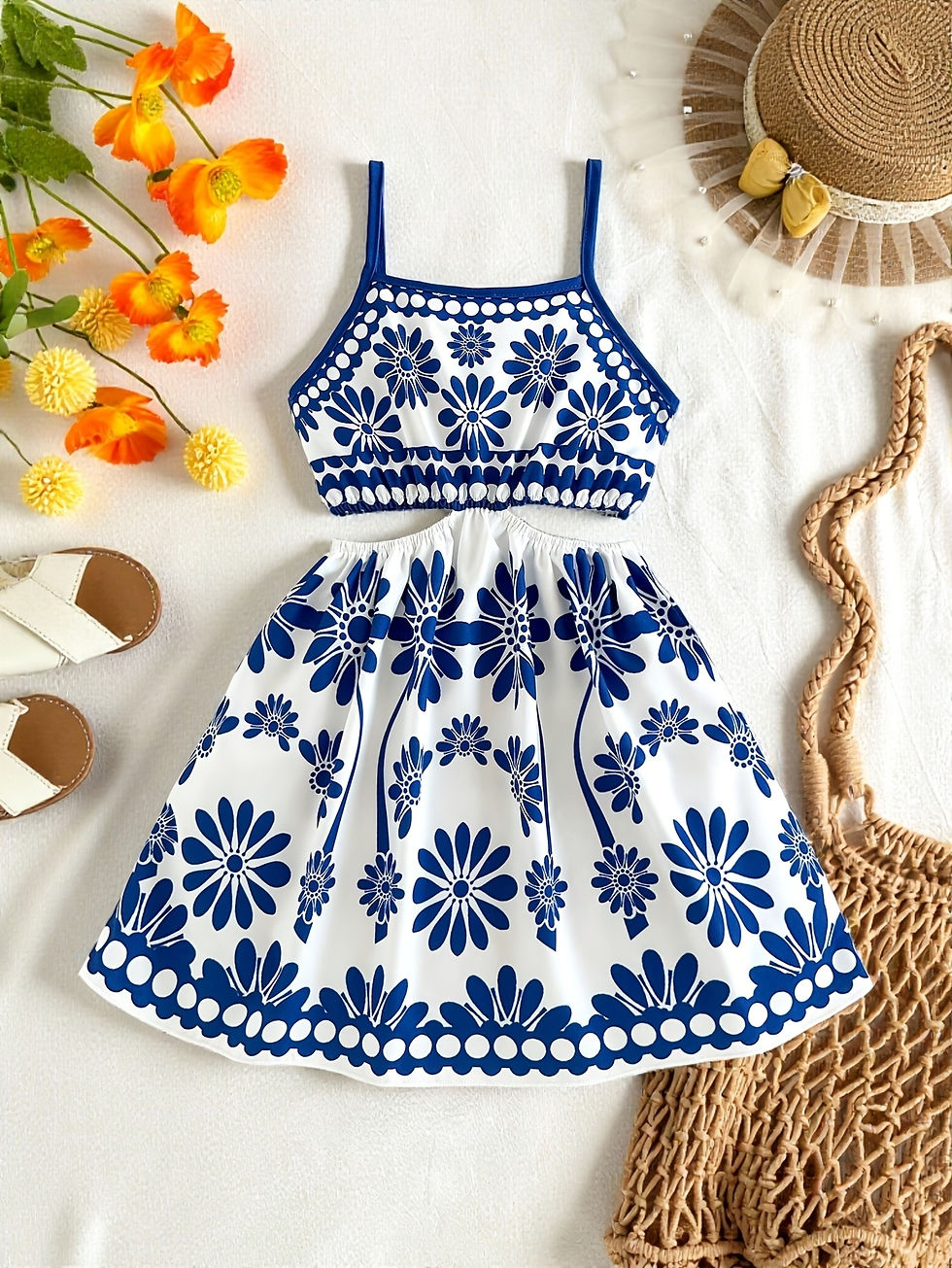 Thumbnail: Blue Blossom™ Girls' Elegant Floral Summer Dress