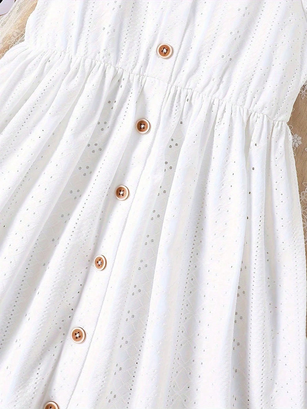 Thumbnail: Little Grace™ Girls' Elegant White Puff Sleeve Dress