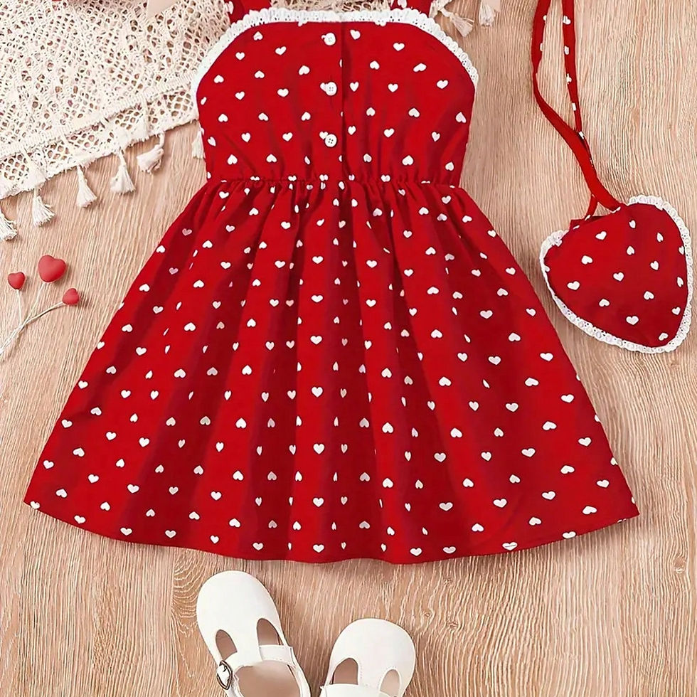Thumbnail: 2026 Girls' Summer Fashion Dress, Casual Love Pattern, Breathable Sleeveless Squ