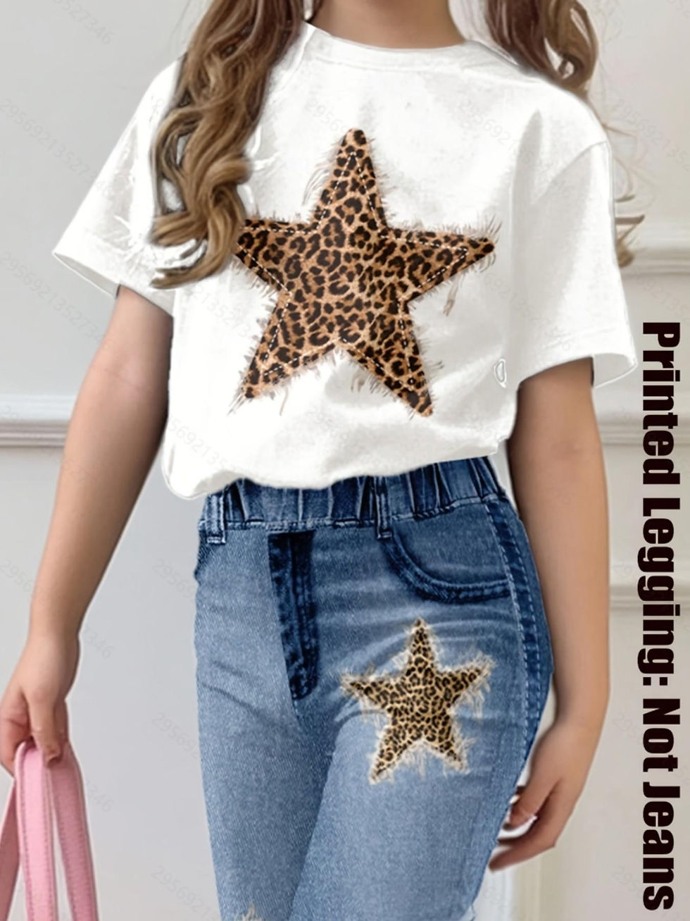 Thumbnail: Little Star™ Girls' Leopard Print Denim Two-Piece Set
